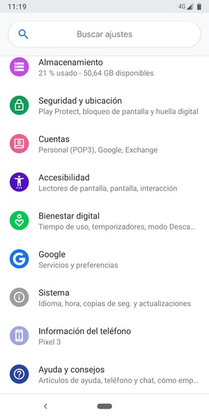 Vuelva al menú Ajustes y seleccione Cuentas