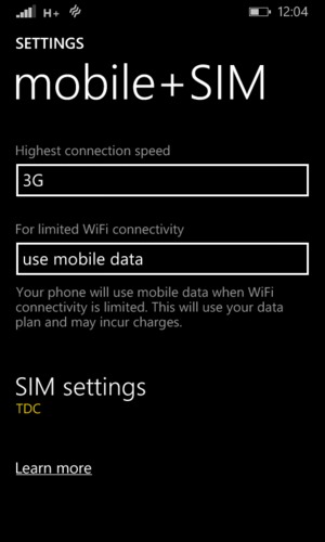 Scroll to and select SIM settings