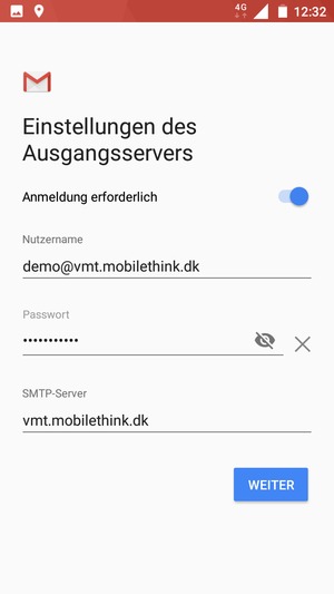Geben Sie die Server-Adresse für ausgehende Post ein