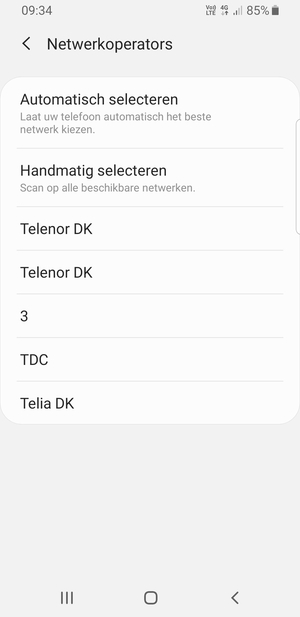Selecteer een netwerkoperator uit de lijst