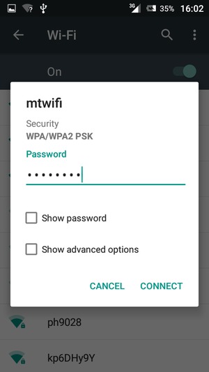 Enter the Wi-Fi password and select CONNECT