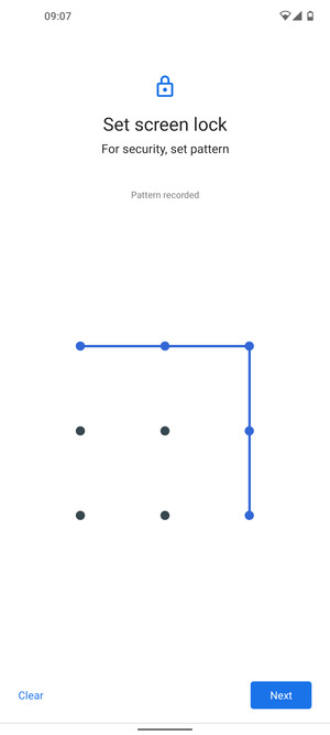Draw an unlock pattern and select Next