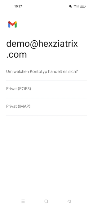 Wählen Sie PRIVAT (POP3) oder PRIVAT (IMAP)