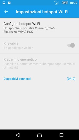 Seleziona Configura hotspot Wi-Fi