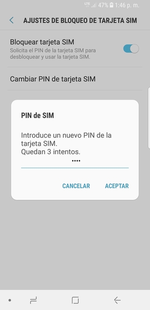 Introduzca su Nuevo PIN de la tarjeta SIM y seleccione ACEPTAR