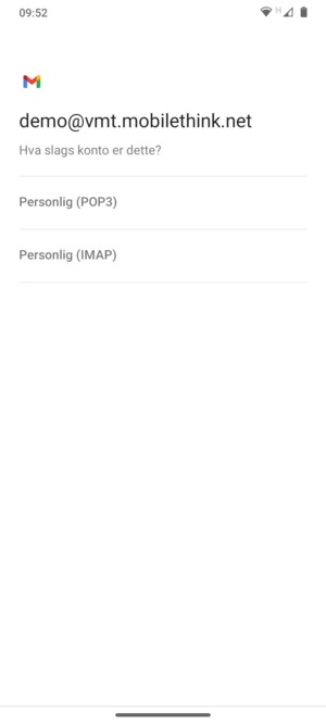 Velg Personlig (POP3) eller Personlig (IMAP)