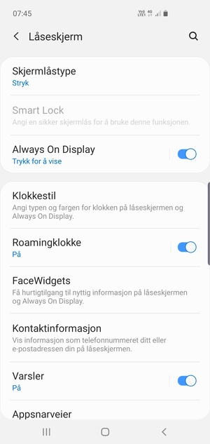 Velg Skjermlåstype