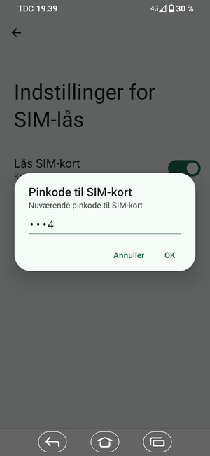 Indtast din Nuværende pinkode til SIM-kort og vælg OK