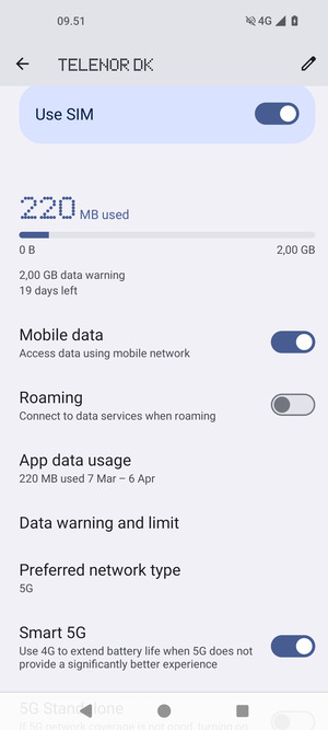 Scroll to and select Preferred network type