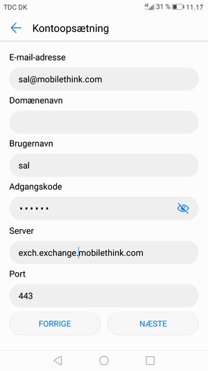 Indtast Exchange serveradresse