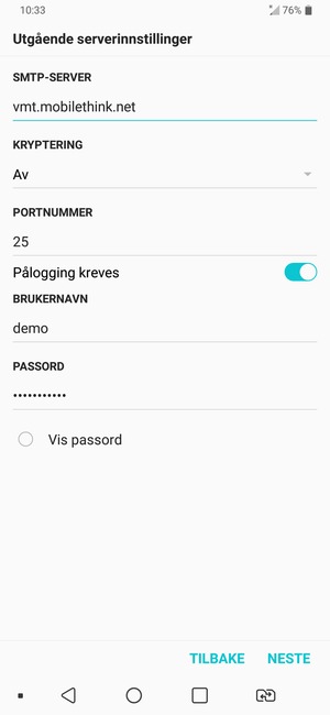 Skriv inn utgående serveradresse