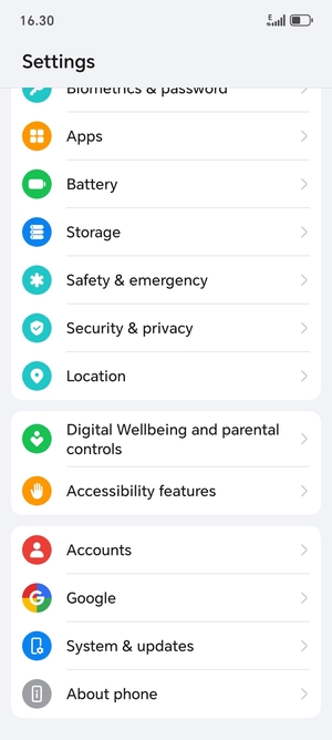 Scroll to and select Accounts