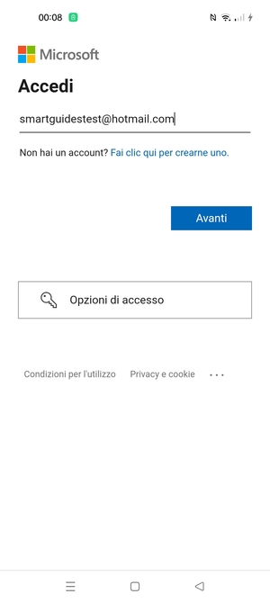 Inserisci il tuo indirizzo email e seleziona Avanti