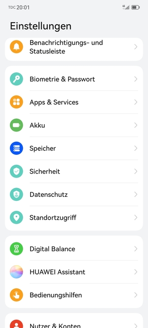 Scrollen Sie und wählen Sie Sicherheit