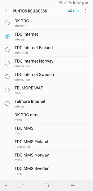 Seleccione el punto de acceso a Internet