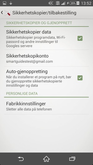 Velg Sikkerhetskopikonto