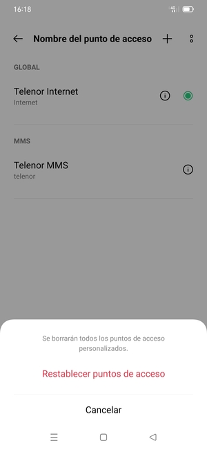 Seleccione Restablecer puntos de acceso