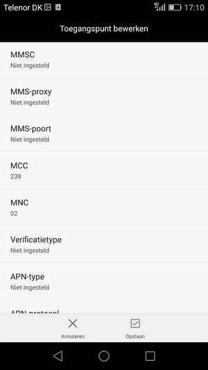 Scroll naar beneden en voer mms-gegevens in
