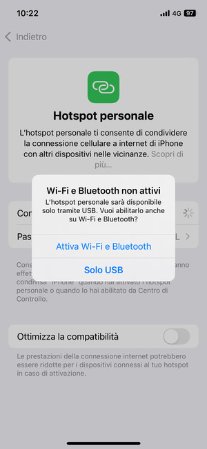 Seleziona Attiva Wi-Fi e Bluetooth