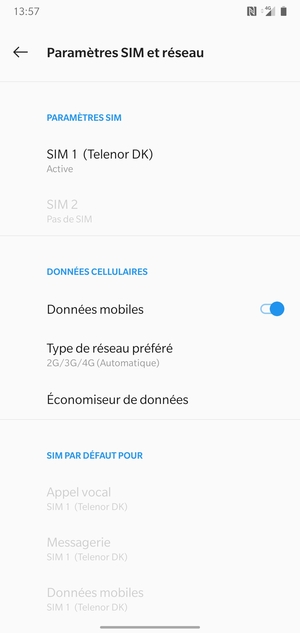 Sélectionnez Type de réseau préféré
