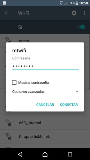 Introduzca la contraseña de Wi-Fi y seleccione CONECTAR