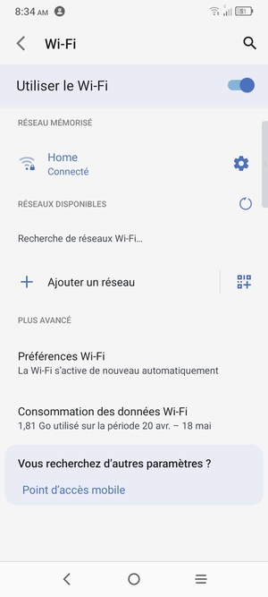 Vous êtes maintenant connecté au réseau Wi-Fi