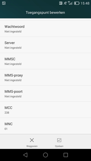 Scroll naar beneden en voer mms-gegevens in
