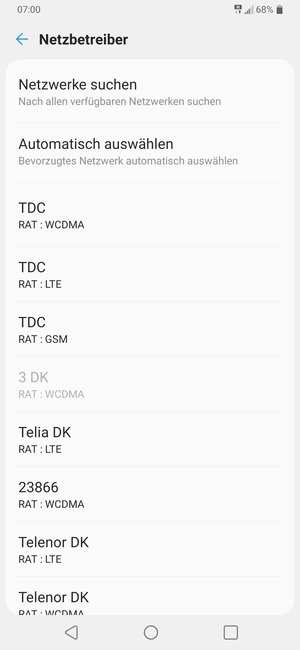 Wählen Sie einen Netzbetreiber von der Liste