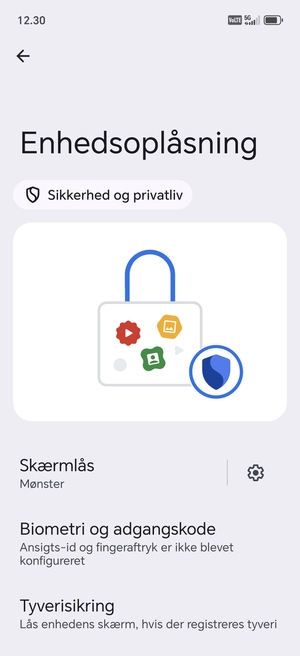 Din telefon er nu sikret med en skærmlås