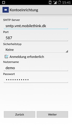 Geben Sie die Server-Adresse für ausgehende Post ein