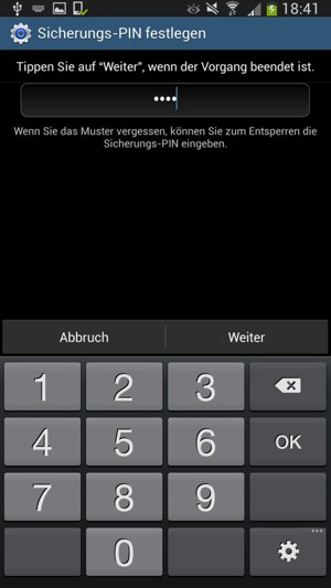 Geben Sie eine Sicherungs-PIN ein und wählen Sie Weiter