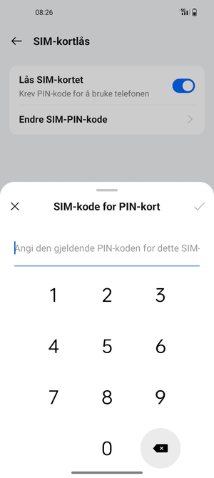 Skriv inn Gammel PIN-kode for SIM-kort og velg OK