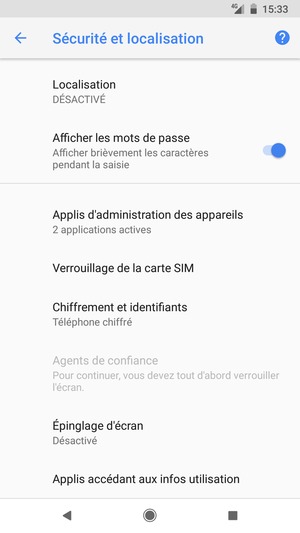 Faites défiler et sélectionnez Verrouillage de la carte SIM