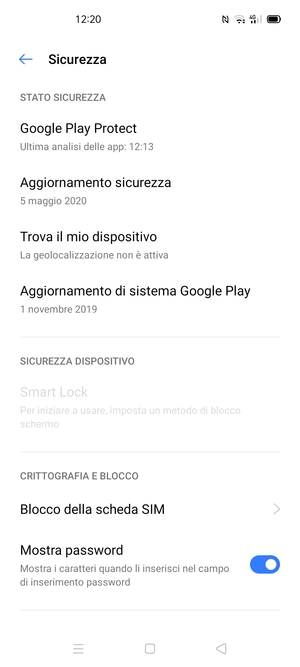Scorri e seleziona  Blocco della scheda SIM