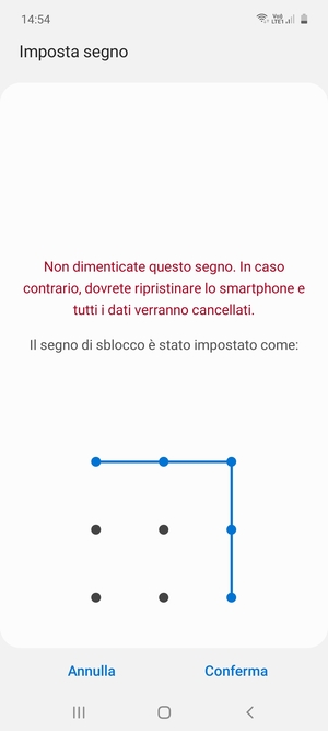 Disegna nuovamente la sequenza di sblocco e seleziona Confirma