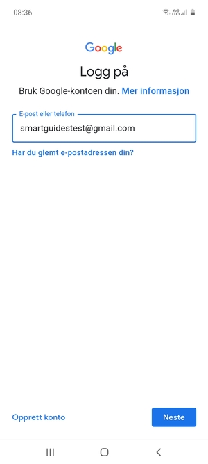 Skriv inn din Gmail-adresse og velg Neste