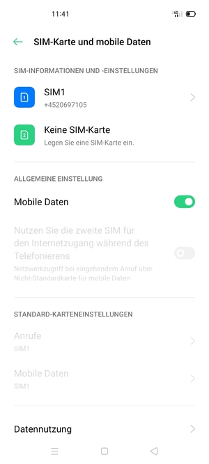 Wählen Sie SIM1 oder SIM2