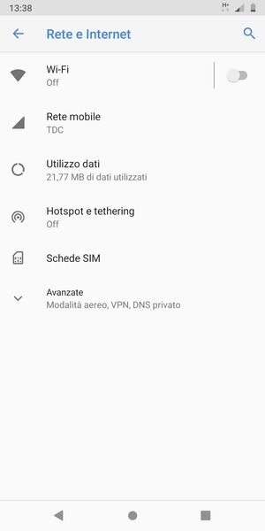 Seleziona Wi-Fi