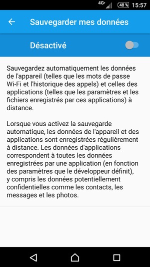 Activer le Sauvegarder mes données