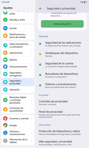 Desplácese y seleccione Más seguridad y privacidad