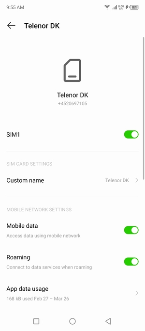 Turn Roaming on or off