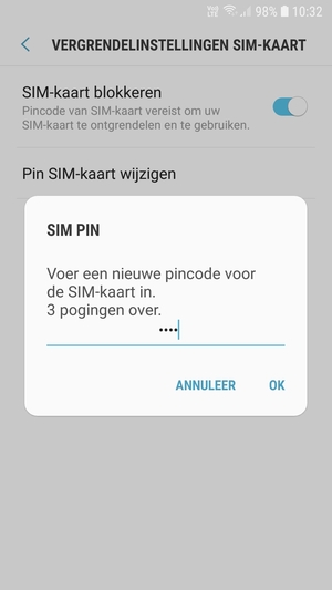 Voer uw Nieuwe pincode voor de SIM-kaart in en selecteer OK