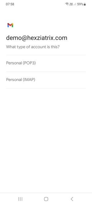 Select Personal (POP3) or Personal (IMAP)