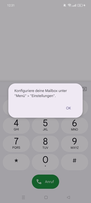 Falls Ihre Voicemail nicht eingerichtet ist, wählen Sie OK