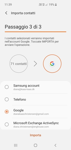 Seleziona Importa