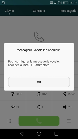 Si votre messagerie vocale n'est pas configurée, sélectionnez OK
