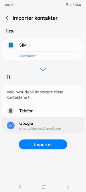 Velg Importer