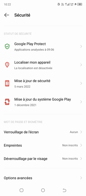 Sélectionnez Verrouillage de l'écran