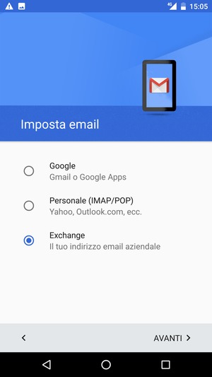 Seleziona Google e poi AVANTI