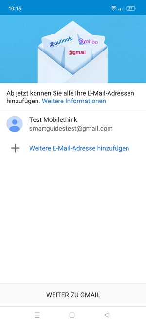Wählen Sie WEITER ZU GMAIL